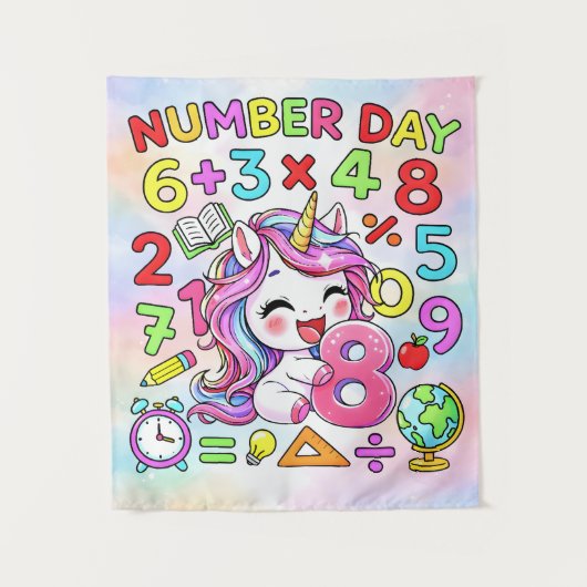 Number Day Unicorn Math Numbers Design タペストリー (正面)