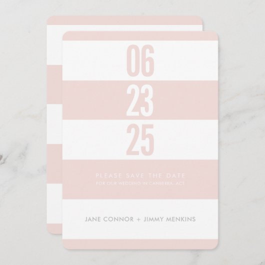 NUMBER STACKはっきりした赤面白ストライプい保存日付 セーブザデート (正面/裏面)