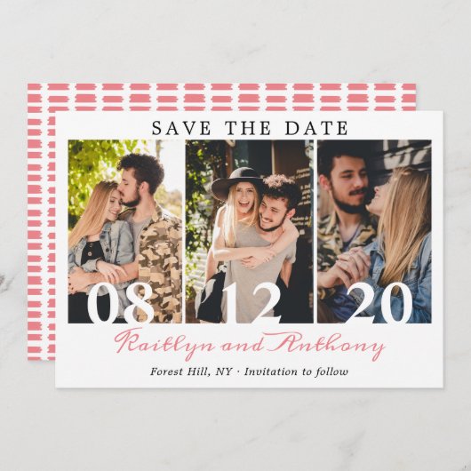 Numbers はっきりした Script 3モダン Photo セーブザデート (正面/裏面)