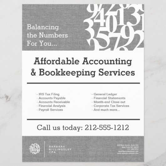 Numbers モダン Logo Linen Accountant チラシ (正面)