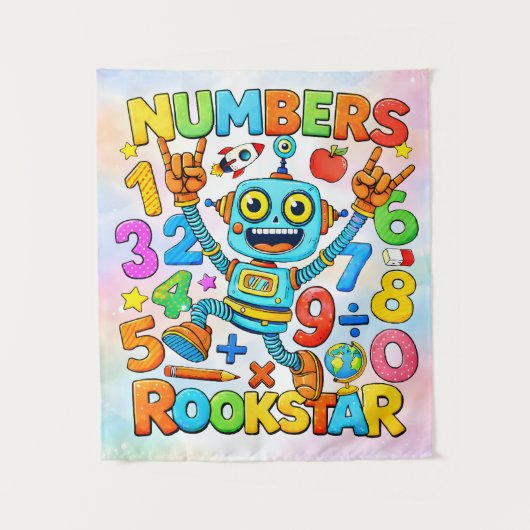 Numbers Rockstar Cute Robot Math Design タペストリー (正面)