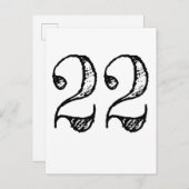 Numéro 22 - Chiffre Vingt-deux Manuscrit Géant インビテーションポストカード (正面/裏面)