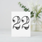 Numéro 22 - Chiffre Vingt-deux Manuscrit Géant インビテーションポストカード (スタンド正面)