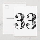 Numéro 33 - Chiffre Trente-Trois Manuscrit Âge インビテーションポストカード (正面/裏面)
