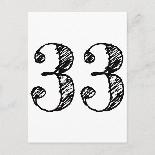 Numéro 33 - Chiffre Trente-Trois Manuscrit Âge インビテーションポストカード (正面)