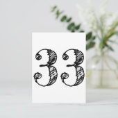 Numéro 33 - Chiffre Trente-Trois Manuscrit Âge インビテーションポストカード (スタンド正面)