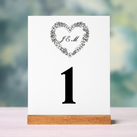 Numéro de table acrylique mariage coeur floral アクリルサイン (ニュートラル)