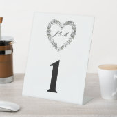 Numéro de table de mariage en forme de cœur floral 台座サイン (インサイチュ)
