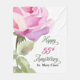 Nun 55th Anniversary Jubilee Custom Name Pink Rose フリースブランケット