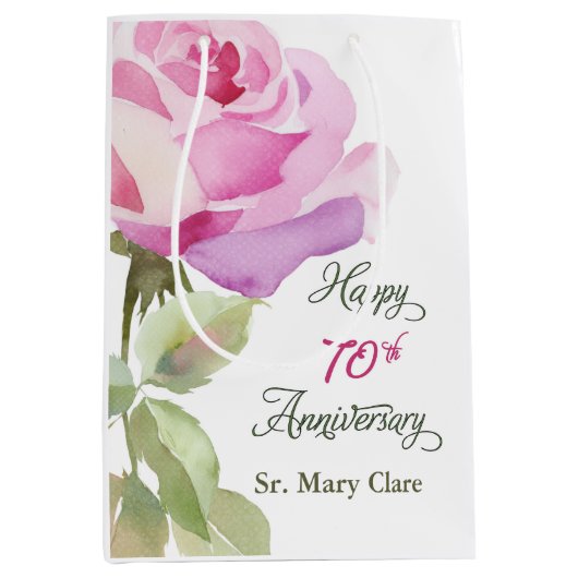 Nun Custom Name 70th Anniversary Jubilee Rose ミディアムペーパーバッグ (正面)