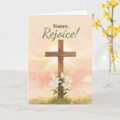 Nun Easter Rejoice Cross and Lilies Catholic カード (黄色い花)