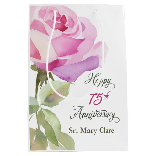 Nun Personalize 75th Anniversary Pink Rose ミディアムペーパーバッグ (正面)