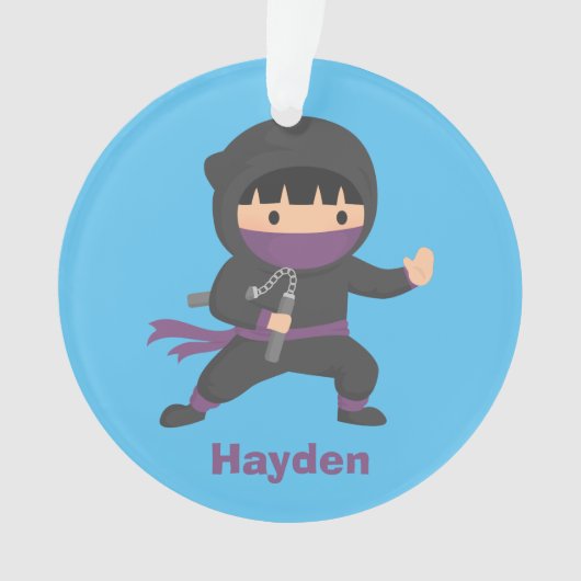 Nunchakuの男の子部屋の装飾を持つかわいく小さい忍者 オーナメント (正面)