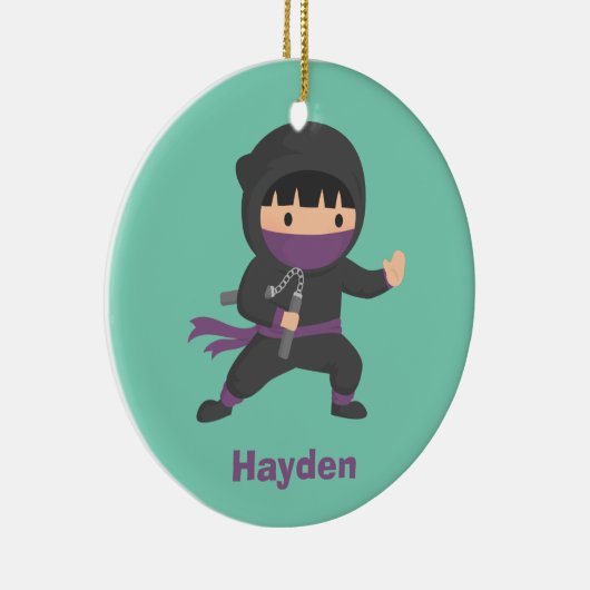Nunchakuの男の子部屋の装飾を持つかわいく小さい忍者 セラミックオーナメント (右)