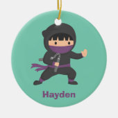 Nunchakuの男の子部屋の装飾を持つかわいく小さい忍者 セラミックオーナメント (正面)