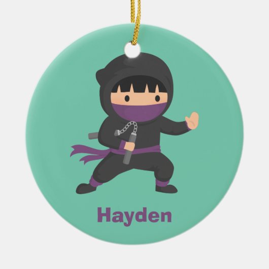 Nunchakuの男の子部屋の装飾を持つかわいく小さい忍者 セラミックオーナメント (正面)