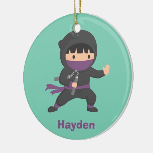 Nunchakuの男の子部屋の装飾を持つかわいく小さい忍者 セラミックオーナメント (左)