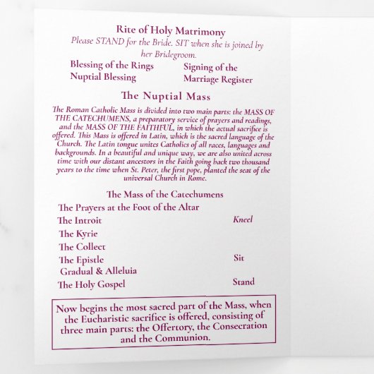 Nuptial Grace Catholic Wedding 三つ折りプログラム (内部最初)