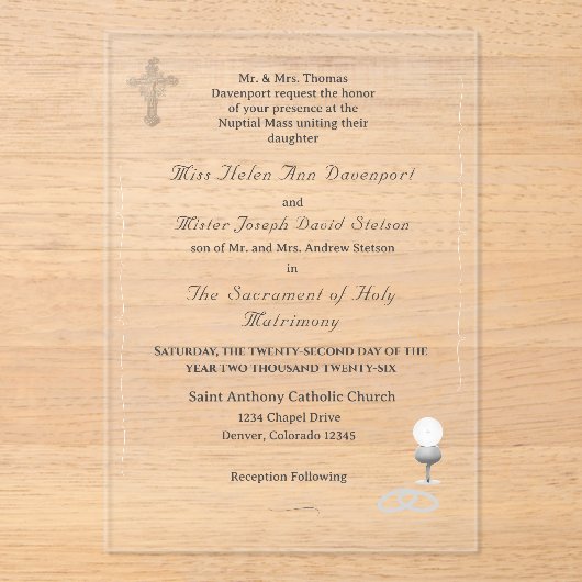 Nuptial Grace Catholic Wedding Invitation アクリル招待状 (正面)