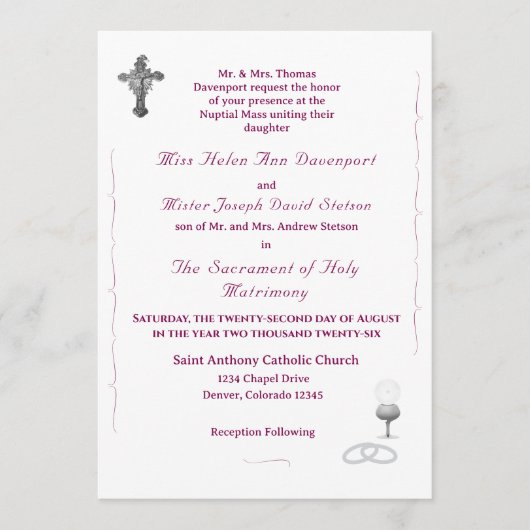 Nuptial Grace Catholic Wedding Invitation 招待状 (正面)