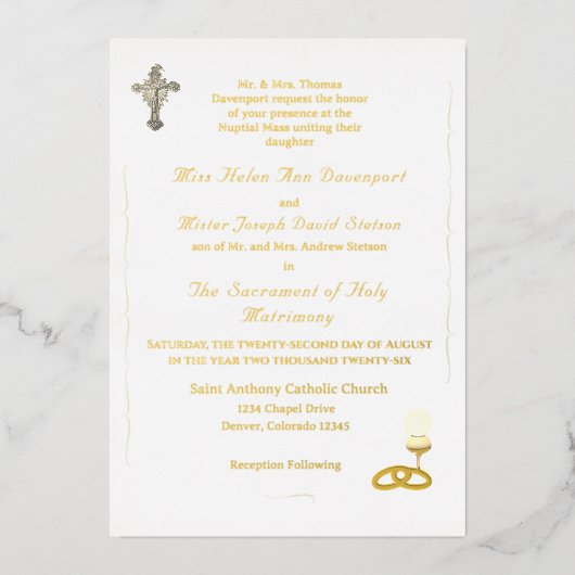 Nuptial Grace Catholic Wedding Invitation 箔招待状 (正面)