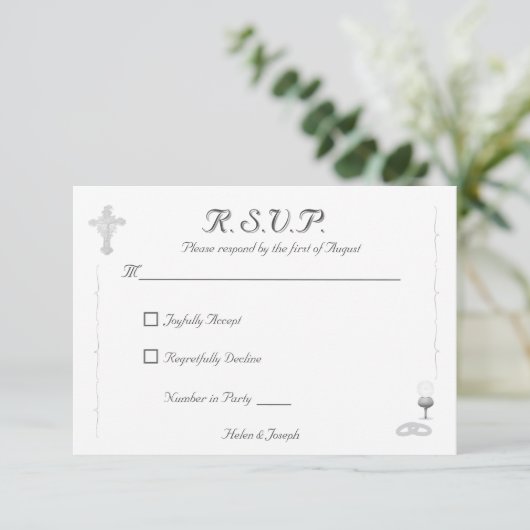 Nuptial Grace Catholic Wedding Response Card 出欠カード (スタンド正面)