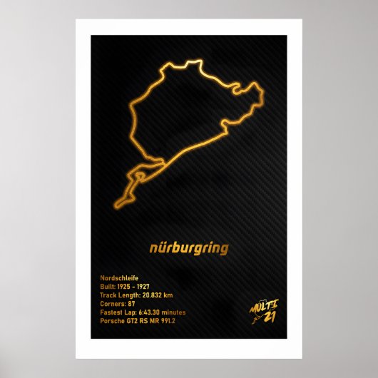 Nurburgring Gold Track Map Art Print - Formula 1 ポスター (正面)