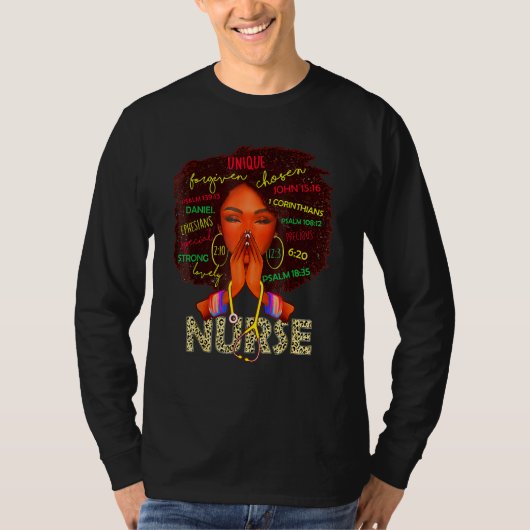 Nurse Black Woman Magic Afro Melanin Queen Black H Tシャツ (正面)