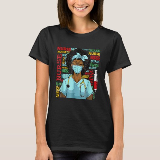 Nurse Black Women Black History Afro African Pride Tシャツ (正面)