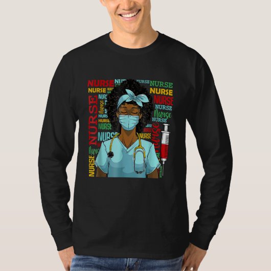 Nurse Black Women Black History Afro African Pride Tシャツ (正面)