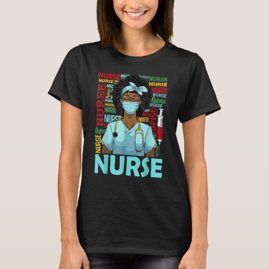 Nurse Black Women Black History Afro African Pride Tシャツ (正面)