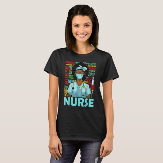 Nurse Black Women Black History Afro African Pride Tシャツ (正面フル)