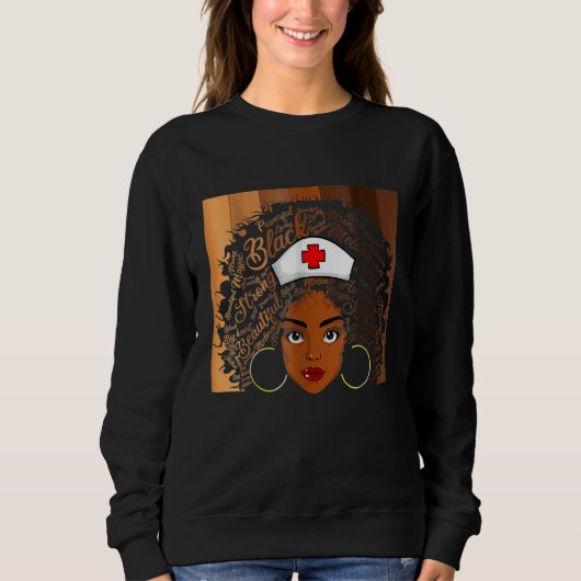 Nurse Black Women Black History Month Afro African スウェットシャツ (正面)