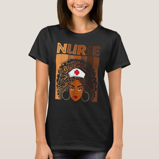 Nurse Black Women Black History Month Afro African Tシャツ (正面)