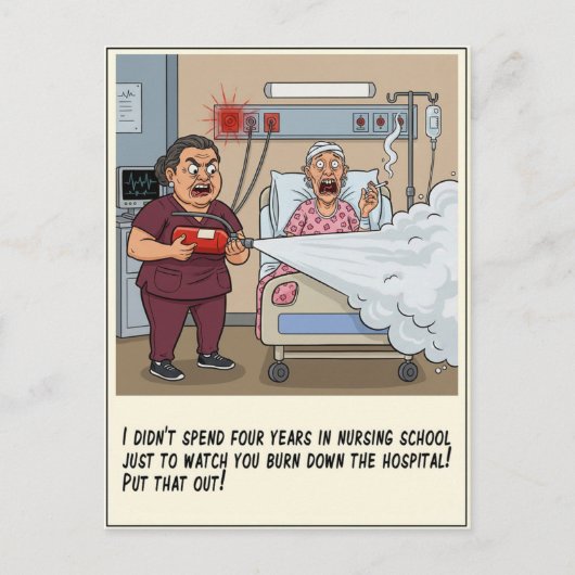 Nurse Blasts Patient With Extinguisher Get Well ポストカード (正面)