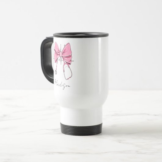Nurse Bow Stethoscope Cup, Personalized Nurse Cup, トラベルマグ (正面左)