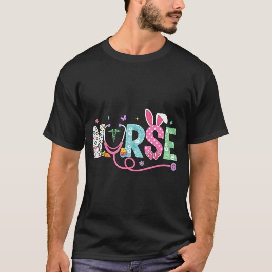 Nurse Bunny Ears Egg Stethoscope Easter Day Scrub Tシャツ (正面)