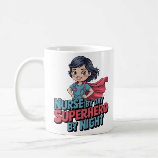 Nurse By Day Superhero By Night Funny Nurse Coffee コーヒーマグカップ (左)