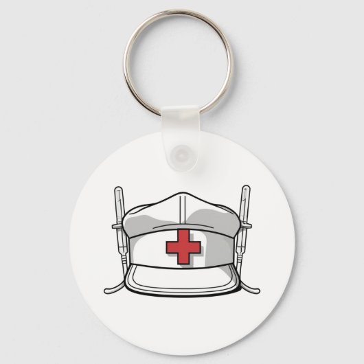 Nurse Cap with Red Cross and Medical Tools Design キーホルダー (正面)