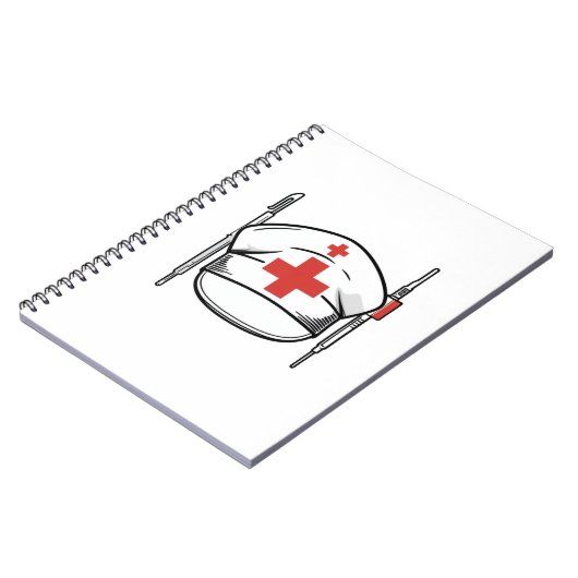 Nurse Cap with Red Cross and Medical Tools Design ノートブック (左側)