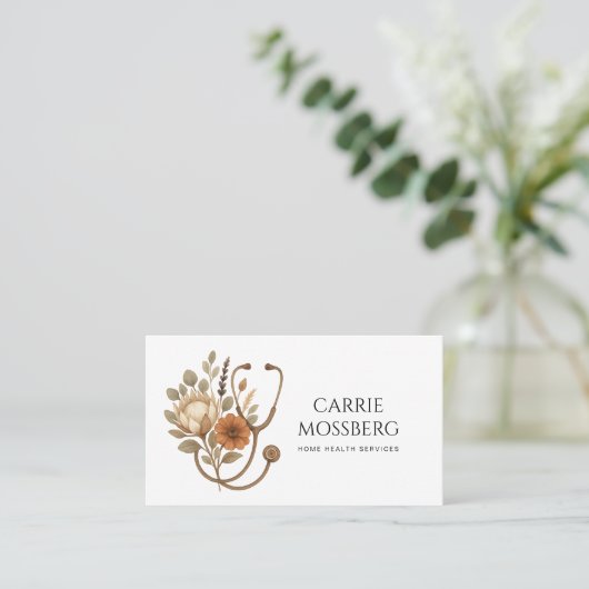 Nurse Caregiver Boho Floral Stethoscope 名刺 (スタンド正面)