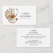 Nurse Caregiver Boho Floral Stethoscope 名刺 (正面/裏面)