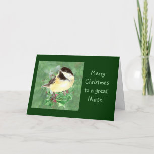Nurse Christmas Chickadee Bird Holly Nature シーズンカード