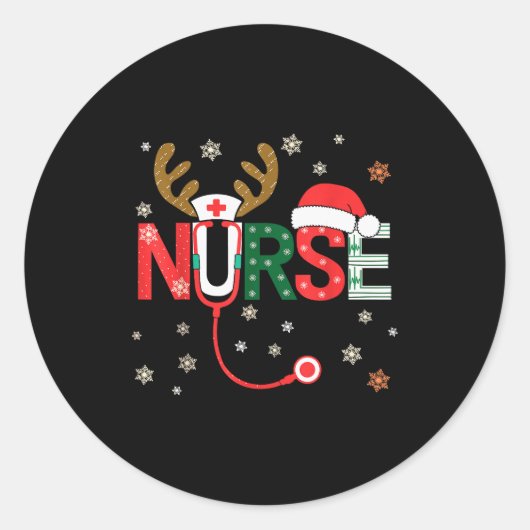 Nurse Christmas Stethoscope Nurses Xmas  ラウンドシール (正面)