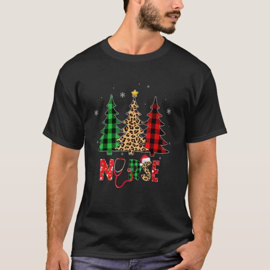 Nurse Christmas Tree Stethoscope RN LPN Scrub Nurs Tシャツ (正面)
