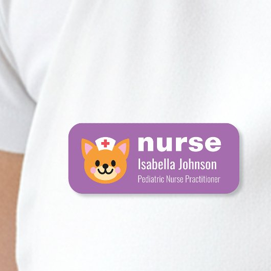 Nurse Custom Name Cute Cat Purple 名札