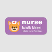 Nurse Custom Name Cute Cat Purple 名札 (正面)