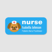 Nurse Custom Name Cute Dog Blue 名札 (正面)
