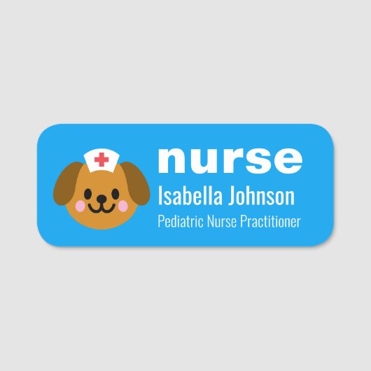 Nurse Custom Name Cute Dog Blue 名札 (正面)