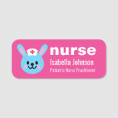 Nurse Custom Name Cute Rabbit Pink 名札 (正面)